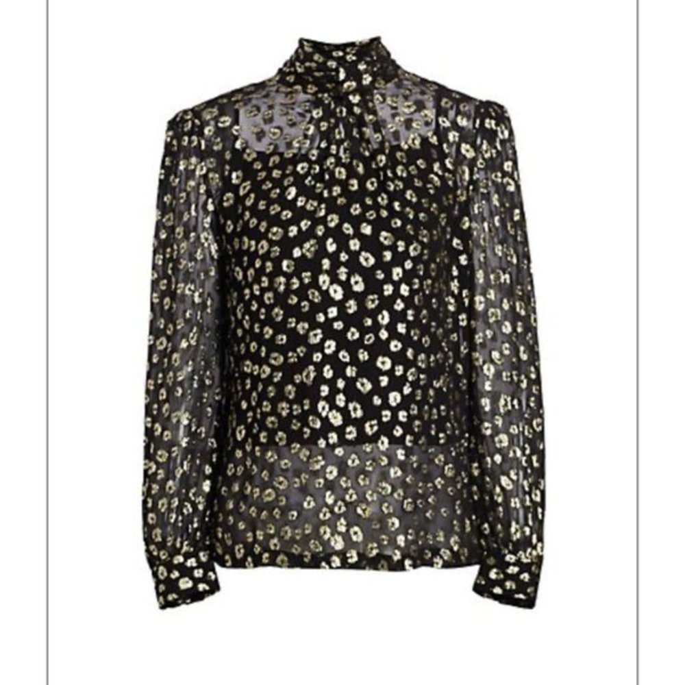 NWOT MILLE Charlotte Metallic Tie-Front Blouse SIZE S